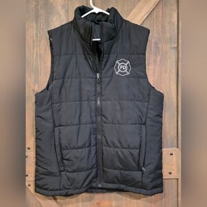Port Authority Black Puffer Vest Featuring Embroidered FD Emblem- Size MENS XL